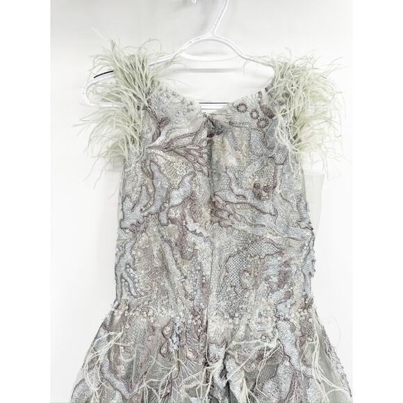 Mac Duggal 20259 Embellished Feathered Sleeveless A-Line Gown in Seamist 4 - Picture 6 of 7